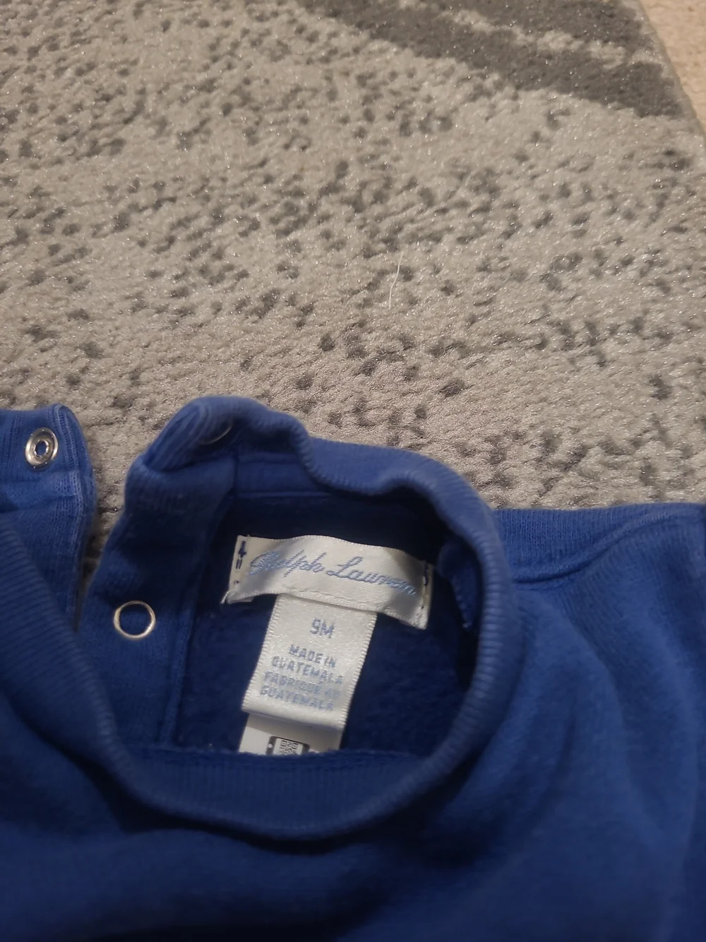 Ralph Lauren 9 Months Blue Polo Bear Sweatshirt Romper One Piece Outfit Jumpsuit